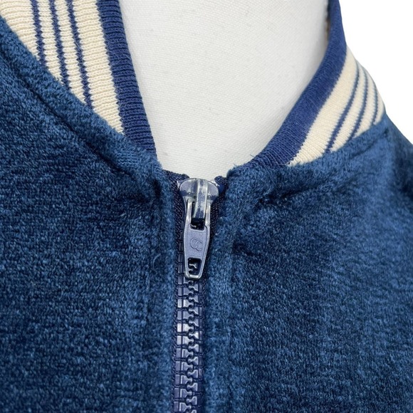 Vintage 70’s Track Jacket Terry Cloth Velour Full Zip Navy Stripe Large - Picture 4 of 9